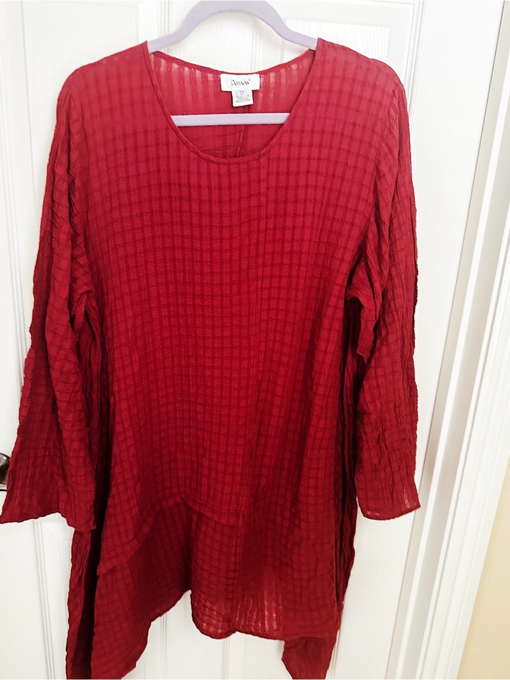 Dorman XL - Textured Lagenlook Asymmetrical  Waffle Tunic Top Red Burgundy Flowy